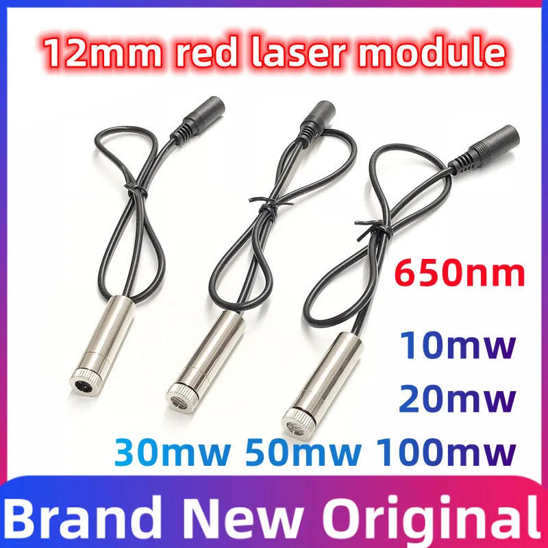 Módulo Laser Comprimento Focal Ajustável, Luz Vermelha, Posicionamento de Pontos, DC Plug, Posicionamento, Cross Shaped, Dot Shape, 100mW, 50mw, 30mw, 20mw, 10mw, 12mm