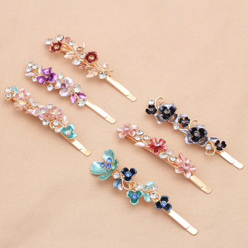 

Bling Flower Hair Clips Wedding Party For Women Hair Barrette Fashion Charming Elegant Mini Rhinestone Clip Daily Gifts