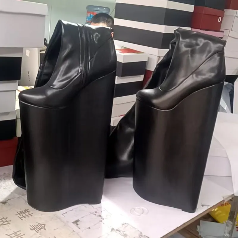 DIZHUANG Sexy women's high heels boots Elastic boots Black leather   About 40cm heel height Over knee boots Customized shoes