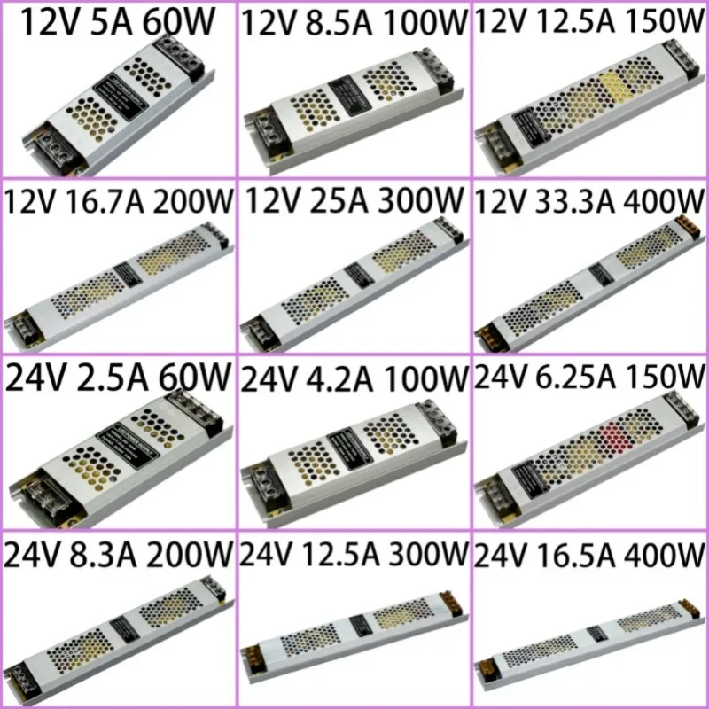 Ultra Thin LED Power Supply DC12V 24V Lighting Transformers 60W 100W 150W 200W 300W 400W LED Driver Adapter Converter LED Strip