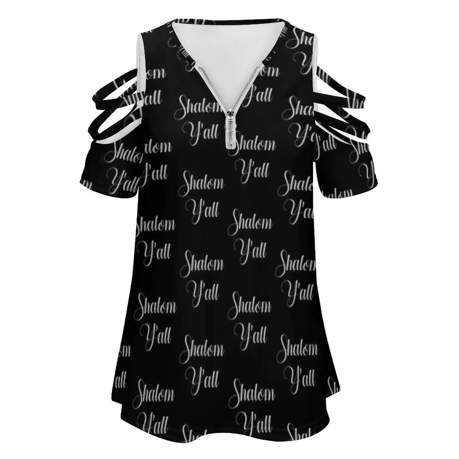 Shalom Yall Jew Humor Gift Idea Yall New Fashion Zip Off Shoulder Top Short-Sleeve Women Shirt Shalom Yall Jewish American