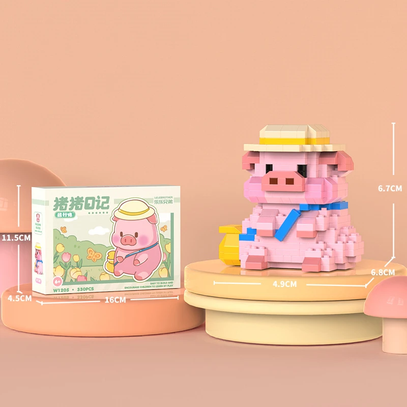 Mikro partikel Schwein Tagebuch Cartoon Schwein Puppe Modell Ornamente Kinder Lernspiel zeug montiert Bausteine