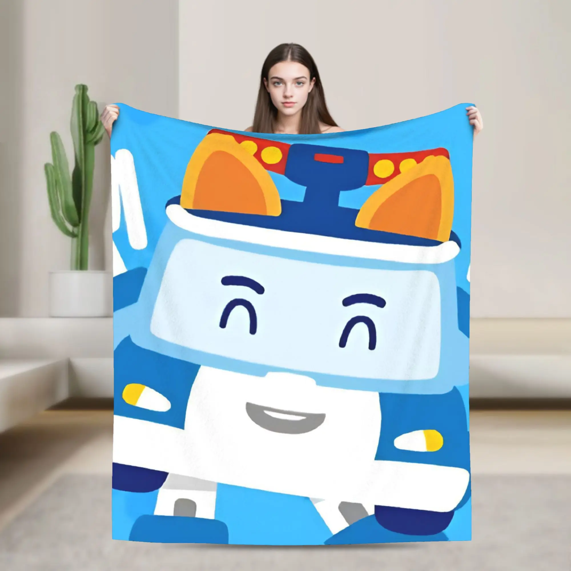 R-Robocars P-Polis Flannel Blankets Poli Cartoon Vintage Throw Blankets for Home 200x150cm Quilt,