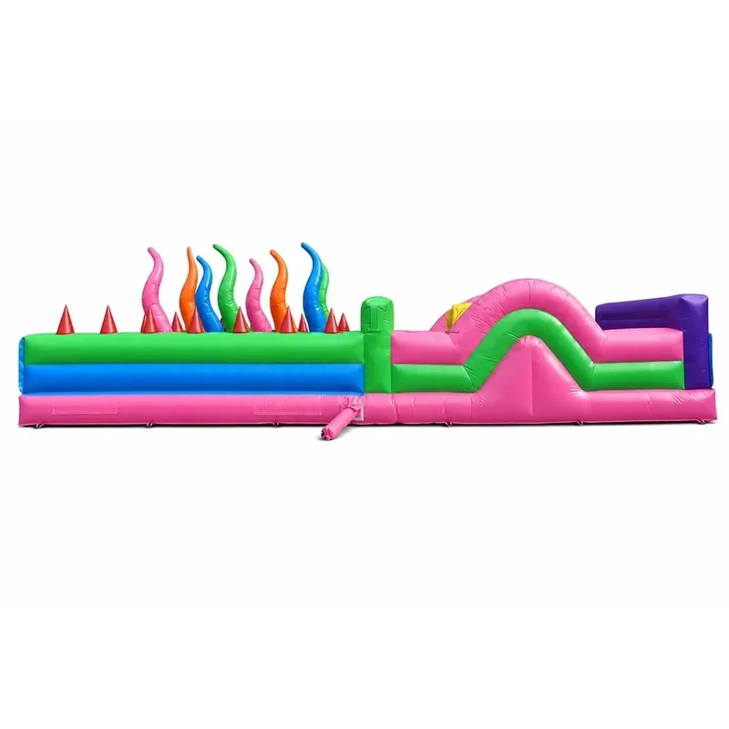 Commercial Rainbow Inflatable Obstacle Training Ground Heavy Duty PVC Kids Challenge Run Field Outdoor Carnival Party