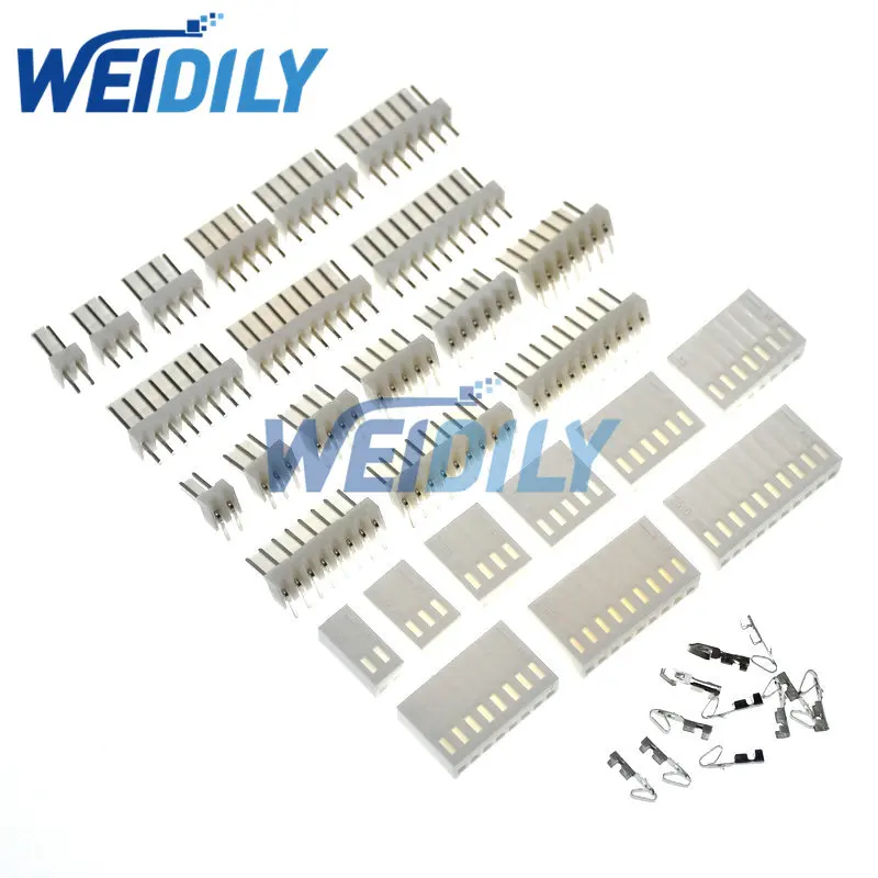 20 Sets KF2510 Connector Kits 2.54mm Pitch 2/3/4/5/6/7/8/9/10 Pin Right Angle Header+Housing+Crimp