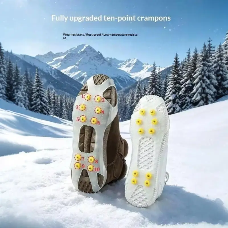 Anti-Slip Climbing Crampons 10 Teeth Universal Snow Shoe Cleats Unisex Traction Grips for Winter Hiking Ice Trekking