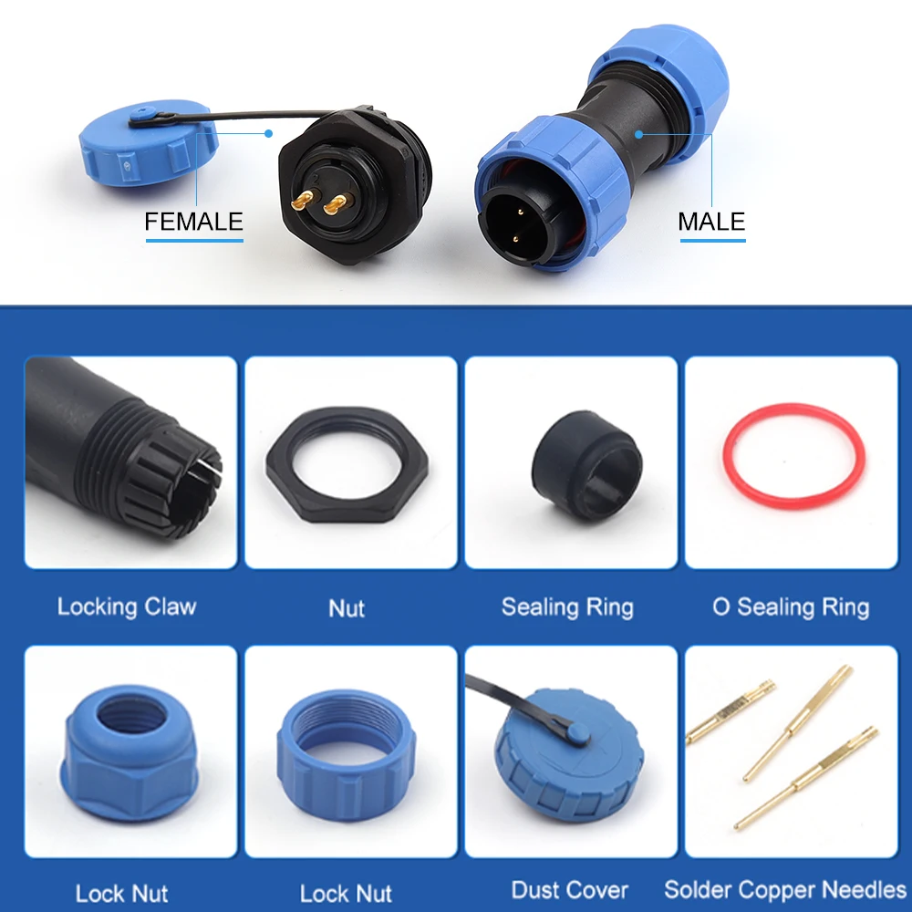 SP17-2/3/4/5/7/9/10 دبوس الطيران التوصيل المقبس IP68 موصل مقاوم للمياه ذكر أنثى عودة الجوز لحام نوع موصلات كابل سريعة