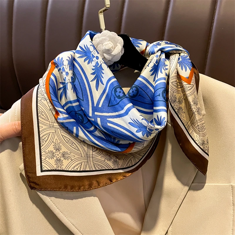 2024 Luxury Floral Print Silk Square Scarf Women Soft Satin Kerchief Hairband Neckerchief Lady Headband Foulard Bag Ribbon