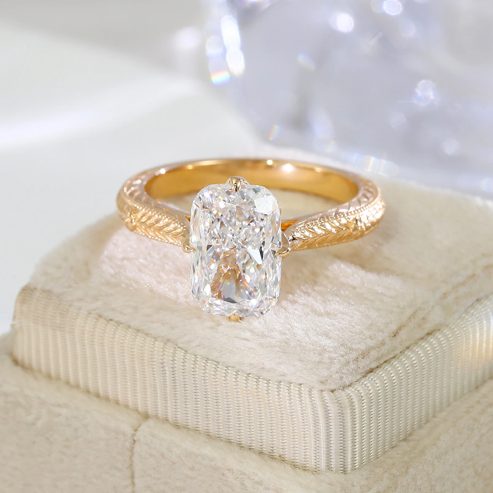 Provence Jewelry 18K Yellow Gold DEF Lab Diamond Ring with Radiant cut For Women Wedding Anniversary Birthday Gift view 6