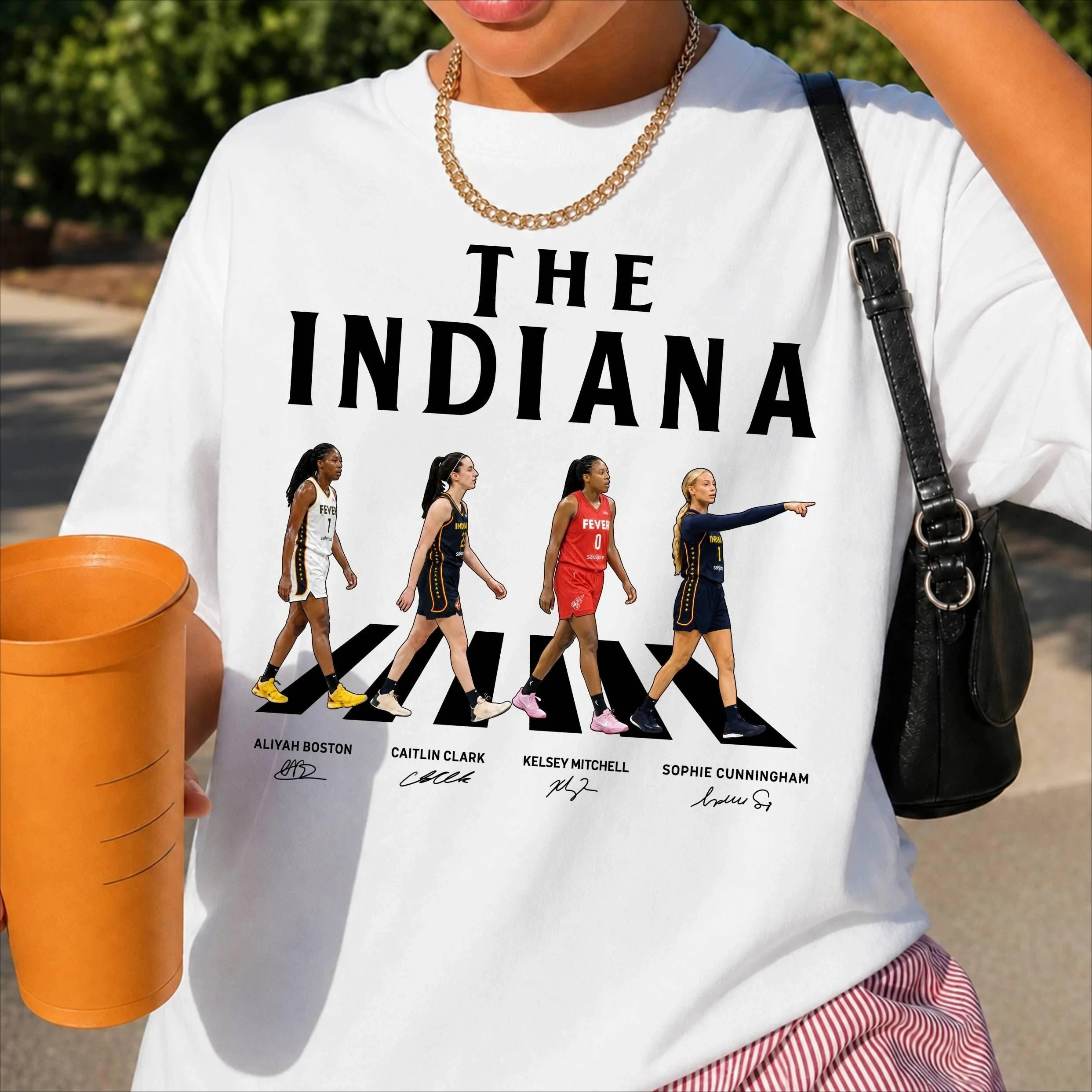 Indiana Fever Walking Road Shirt, Caitlin Clark Aliyah Boston Sophie Cunningham Kelsey Mitchell T-Shirt – Detail 4