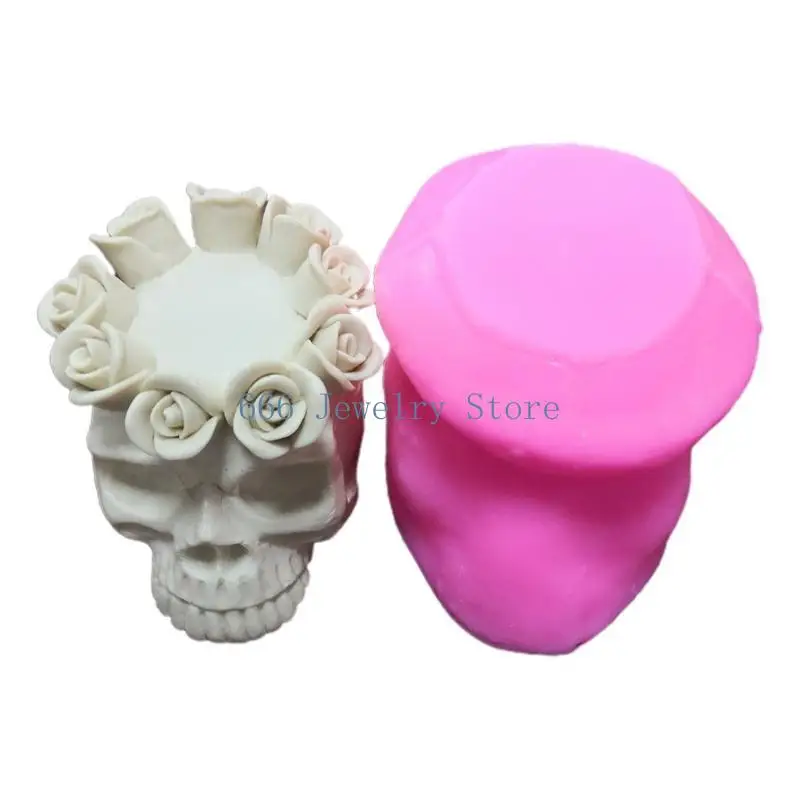 F2TD Flower Skull Holder Epoxy Resin Mold Candlestick Casting Silicone Mould DIY Crafts Ornaments Making Tool