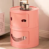 Modern Nordic Round Nightstand Bedside End Table Mini Storage Organizer Cabinet Lightweight Portable Small Bedroom Furniture