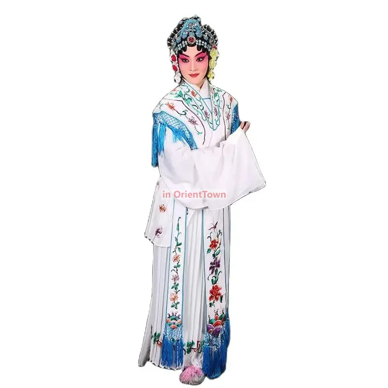 امرأة ملابس الرقص الكلاسيكي ملابس الدراما الصينية Huangmei أوبرا زي المطرزة الزهور فستان أداء المرحلة الملكية Hanfu