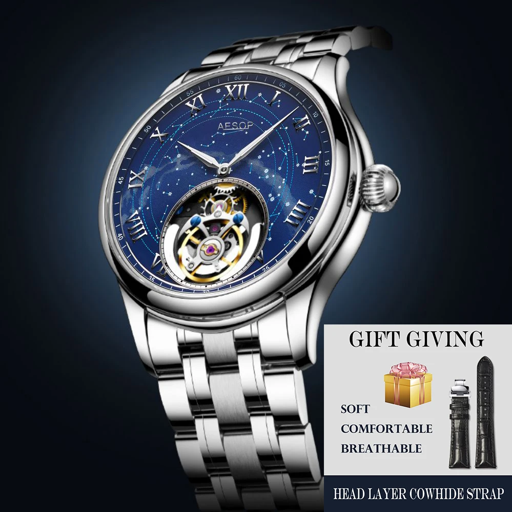 2025 AESOP Original Tourbillon montre pour hommes mécanique squelette Tourbillon étanche hommes montres saphir miroir montre-bracelet N