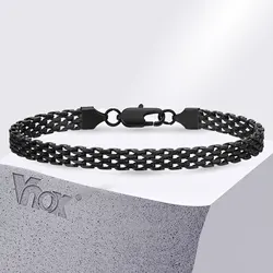 Vnox Lightweight 6mm Unisex Chain Bracelets, Black Gold Color Mesh Links Chain Wristband for Women Men, Dainty Simple Jewelry
