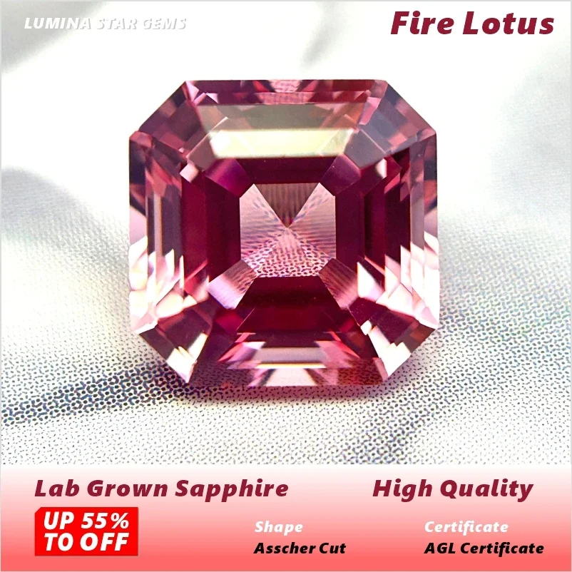 ABCL-Lab Grown Sapphire  Asscher Cut Padparadscha Fire Lotus Loose Gemstone For Jewelry Pass Diamond Tester With Certificate