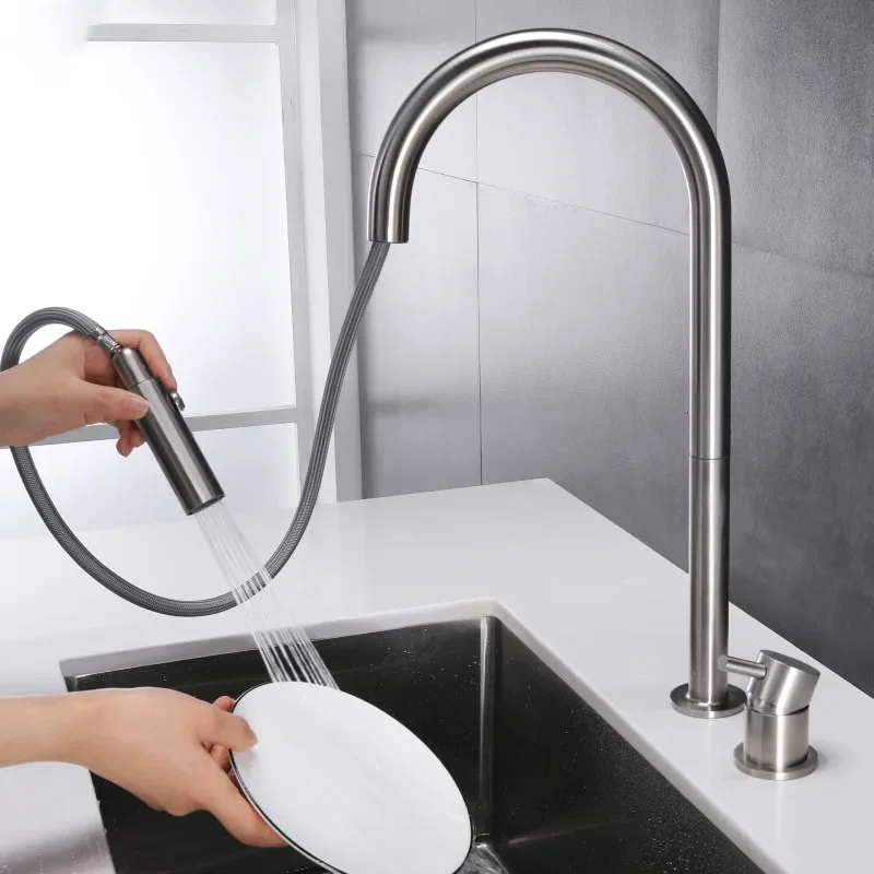 

C UPC Kitchen Faucet Widespread Pull Out Sink Mixer Single Swivel 304 Stainless Steel Kitchen Mixer Tap