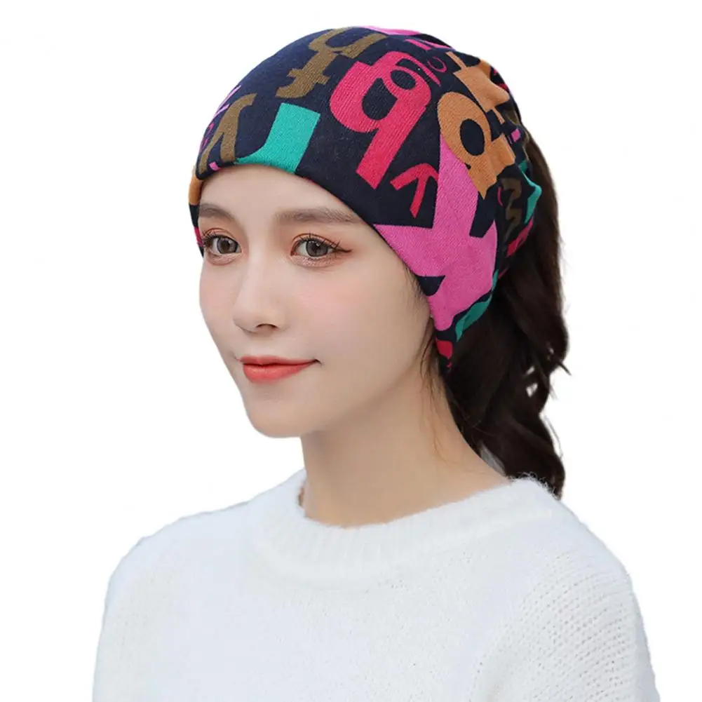 Fall Winter Hat Hip Hop Print Elastic Dual Use Windproof Ponytail Hole Cycling Neck Warp Neck Warmer 한국 가을옷