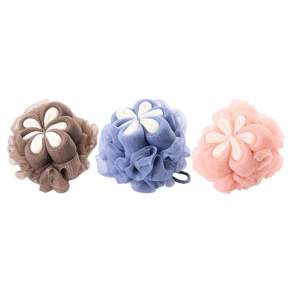

3Pcs Bath Loofah Sponge Soft Flower Design Exfoliating Shower Puff for Body Face Arms Legs Hanging Bath Pouf Balls
