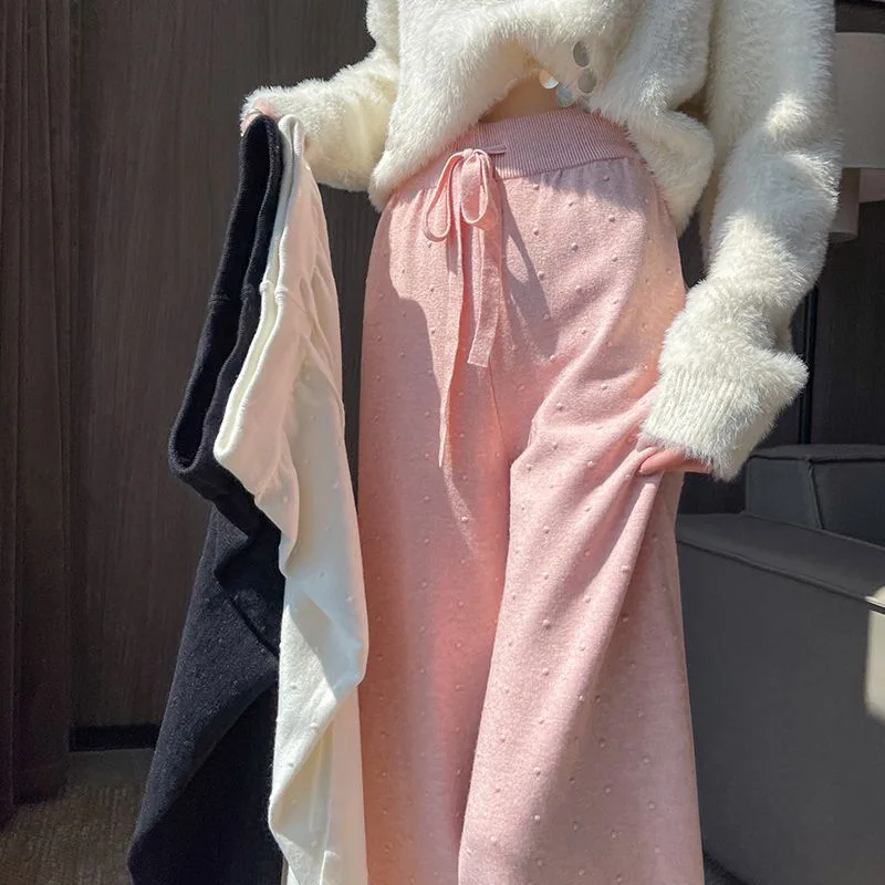 Pant Women Wide Leg Long Pants Knit Casual Loose High Waist Straight Trousers Y2k Streetwear Elegant Work Solid Autumn Winter