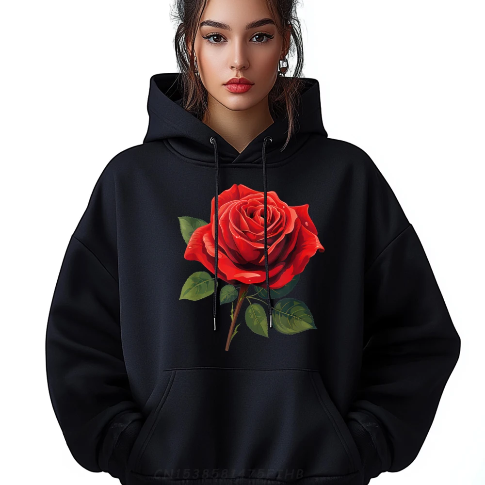 

Red Rose Sweatshirt Girlfriend Casual Hoodies Printed Long Sleeve Hip Hop Family Hoodies Crew Neck Comfortable Coats