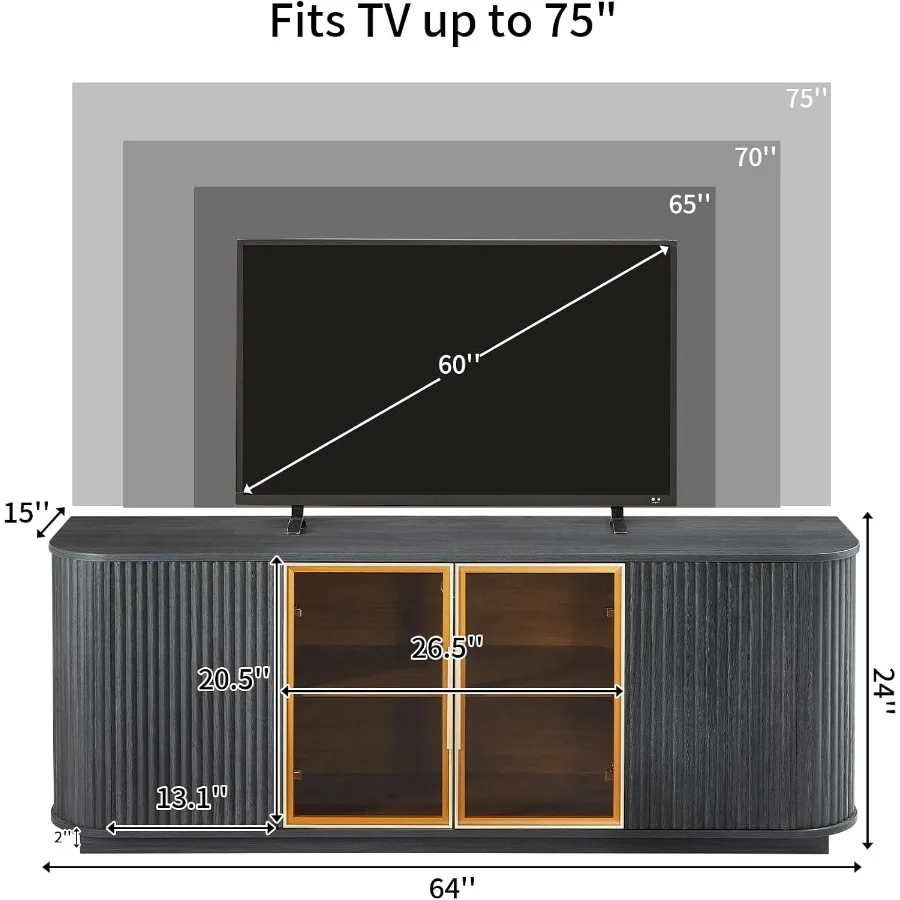 ตู้วางทีวีแบบมีร่อง 64 ร่อง สำหรับทีวีขนาดไม่เกิน 75 นิ้ว ศูนย์รวมความบันเทิงทันสมัย พร้อมกรอบประตูอะลูมิเนียม ประตูกระจกนิรภัย และสี-Ad