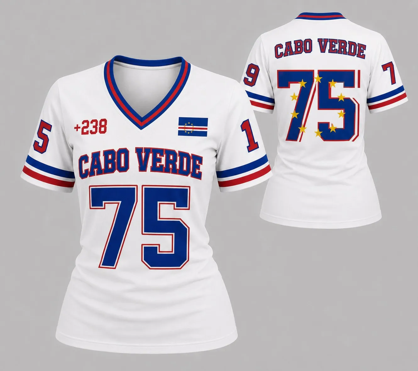New Summer Women's V-neck Short-sleeved T-shirt, Casual Fit, Cape Verde Print, Simple Retro Sports Shirt Top