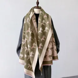 New Winter Cashmere Women Scarf Female Luxury Horse Print Scarves Long Bandana Women Fashion Shawl Wraps Foulard Poncho Pashmina