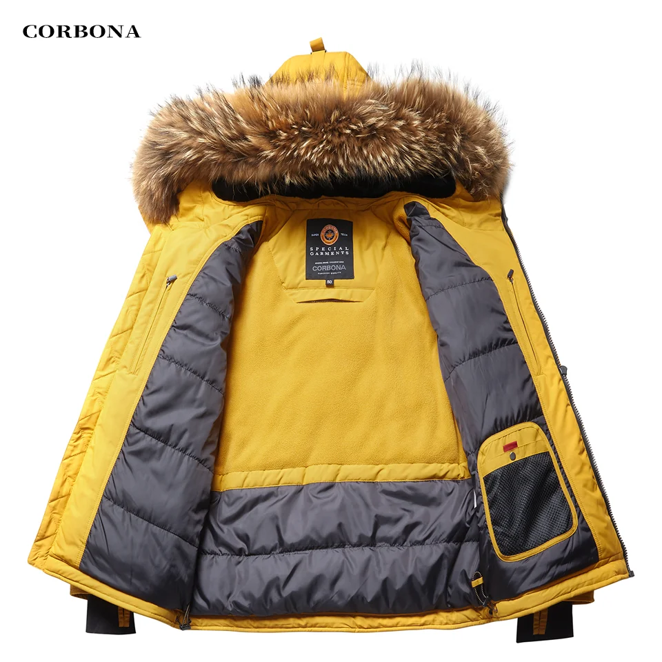 CORBONA New Men\'s Jackets Winter Coat Real Ful  Business Fashion Multi-pocket Multifunctional High Warmth Parka Thick Casual