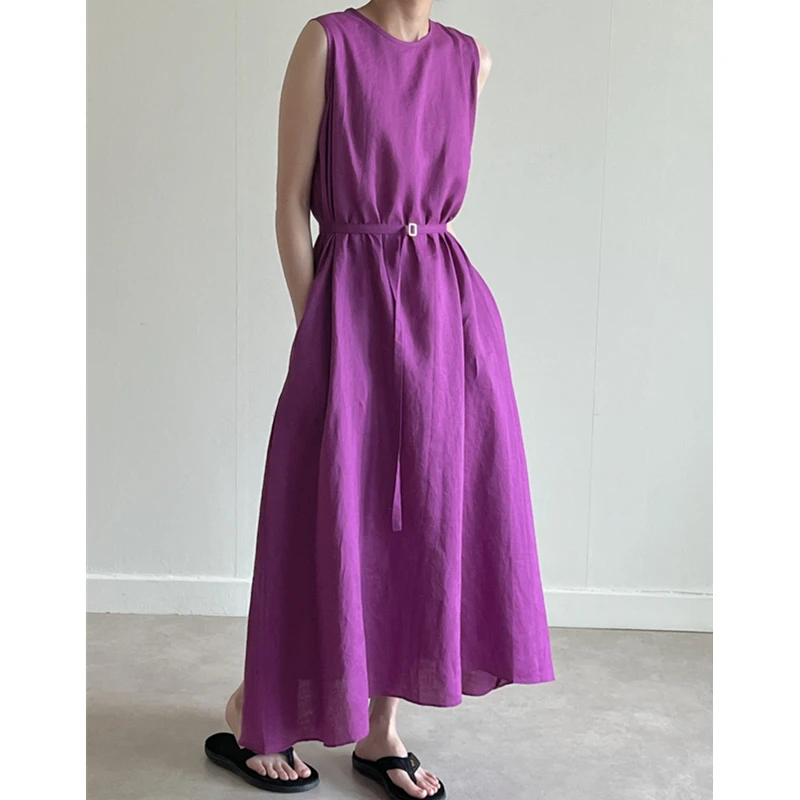 REALEFT-قمصان نسائية من القطن والكتان بحمالات ، فساتين صيفية ، رقبة دائرية ، كورية ، مستقيمة ، فضفاضة ، أنثى ، جديدة ، #3