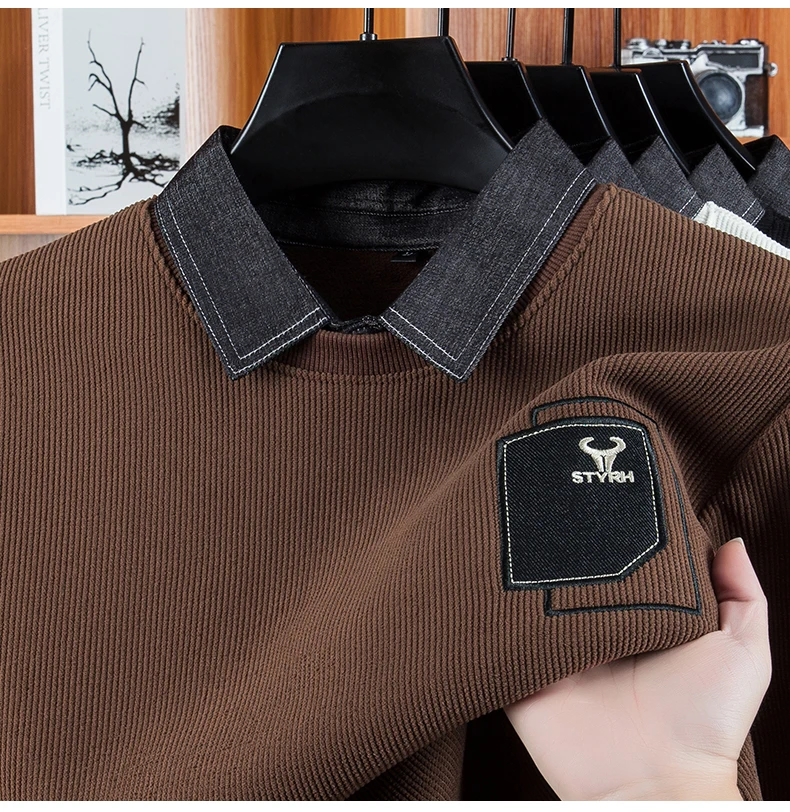 Tweedelige herensweater met verdikte en gewatteerde losse winteroverhemdkraag Geïntegreerd fleece warm gebreid laagoverhemd