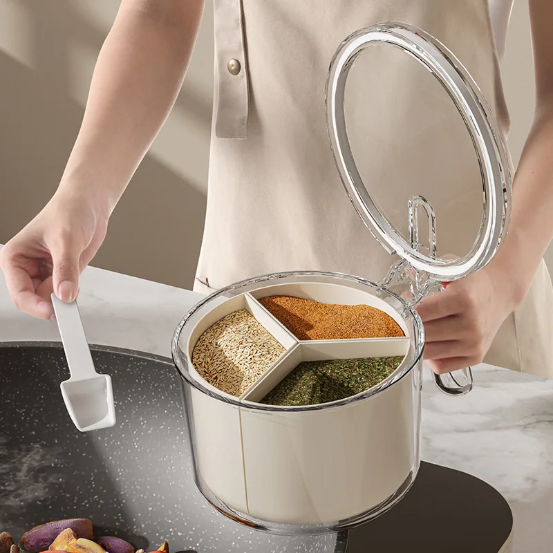Large Capacity Transparent Sealed Divided Spice Box Moisture Proof Kitchen Seasoning Jar With Lid Household Condiment Organizer