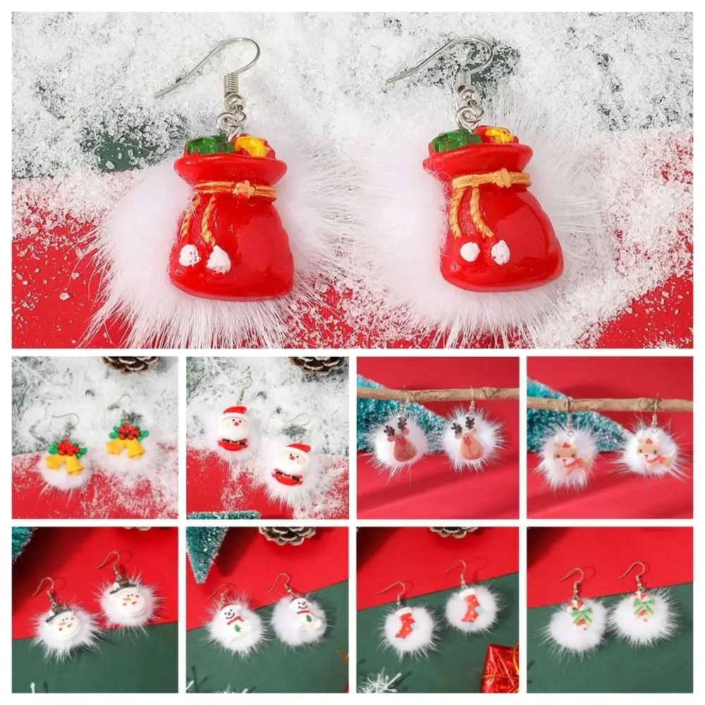 Christmas Bell Merry Christmas Earrings Christmas Stocking Candy Cane Elk Plush Pendant Snowman Plush Xmas Earrings Studs Party