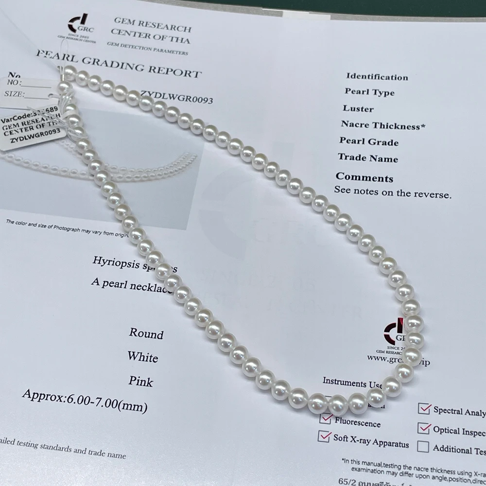 High Quality 6-7mm Almost Flawless Aurora Freshwater Akoya Pearl Strand with GRC Certificate Luxury Pearl Beads Necklace Jewelry
