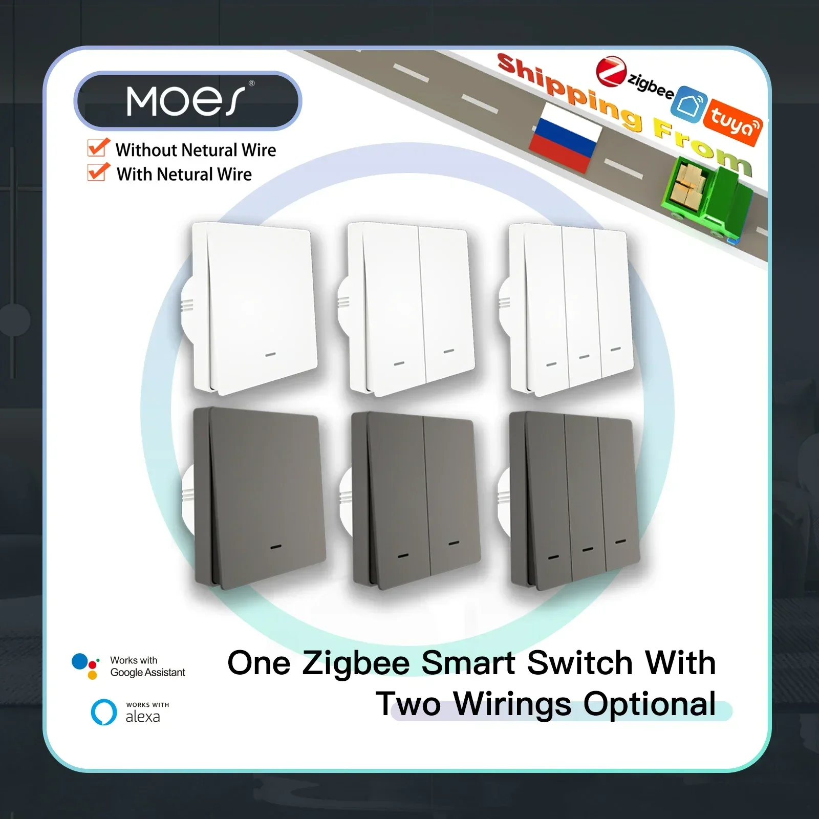 

MOES Tuya ZigBee Smart Light Switch No Neutral Wire No Capacitor Needed Smart Life 2/3 Way Works with Alexa Google Home 2mqtt