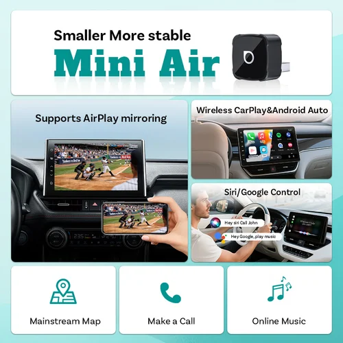 Imagen 2 del producto Adaptador Ottocast 4.0 Mini Air Inalámbrico CarPlay Android Auto 3 en 1, Duplicación de Video, Youtube, Tiktok, Mirror Dongle para ios Airplay
