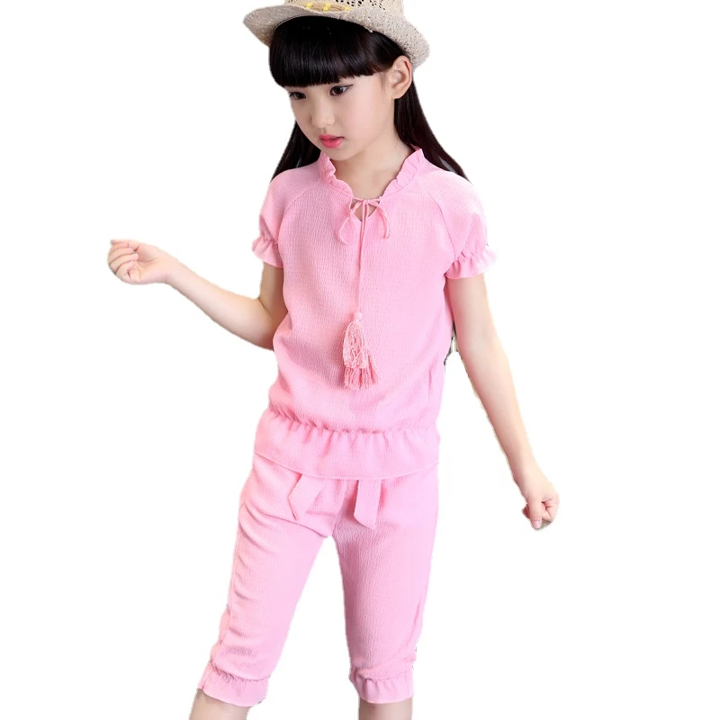 Girls Clothes Set Summer Short Sleeved + Trousers Pants 2 PCS Children Clothing for Girl Teen Kids Girls Clothes 8 10 11 12 Year