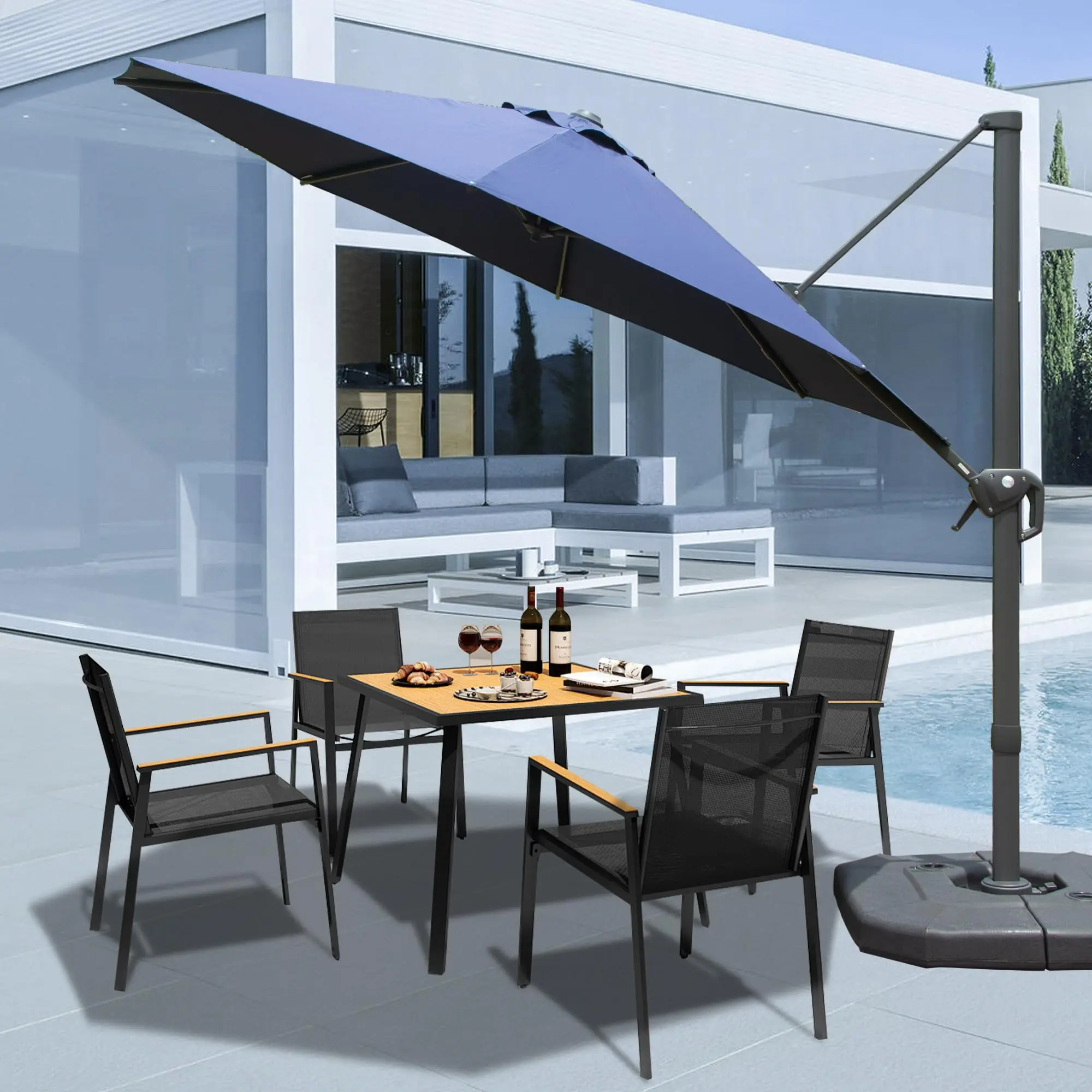 

Modern Aluminum Offset Patio Umbrella 360-Degree Rotation Windproof Outdoor Cantilever Umbrella for Garden Pool Hotels