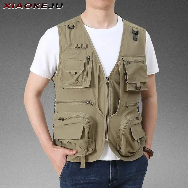 Male Embroidered Vest Plus Size Outerwear Coat Hunting Windbreaker Camping Multi-pocket Sleeveless Jacket Men's Formal Tactical