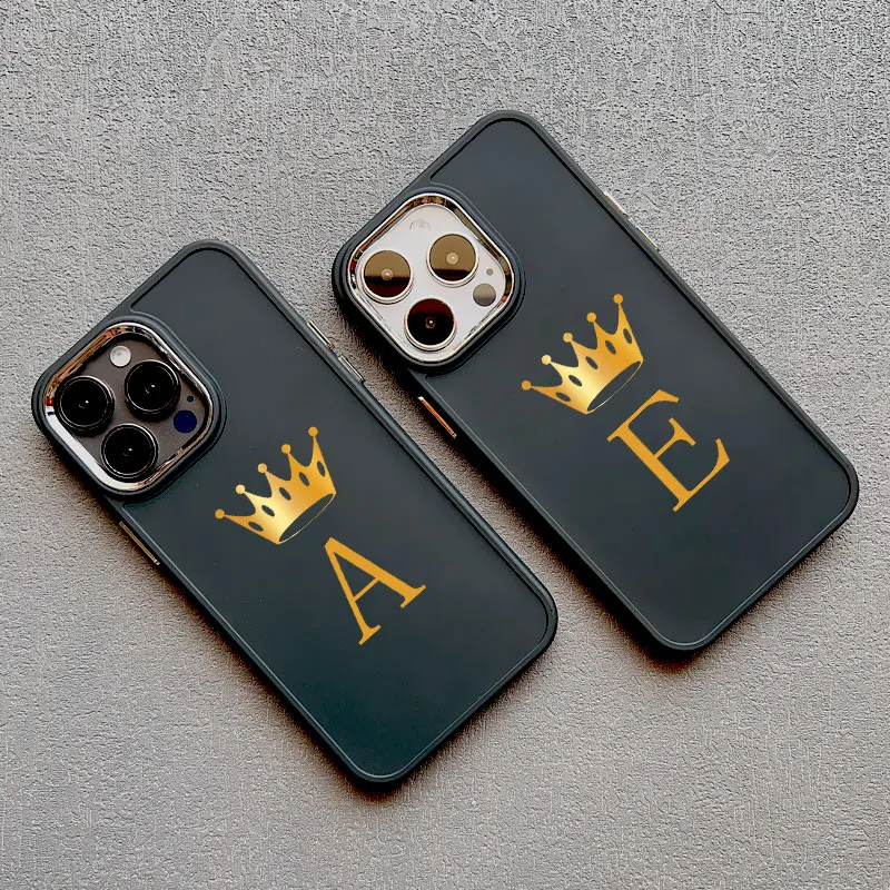 Soft Black Crown 26 Letter Fashion Phone Case For iPhone 11 12 13 14 15 Pro Max 14 7 8 Plus SE2020 X XS XR Shockproof Back Cover