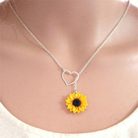 Fashion Simple Yellow Sunflower Heart Lariat Necklace Women Infinity Charm Bridal Flower Sunflower Bridesmaid Daisy Necklace