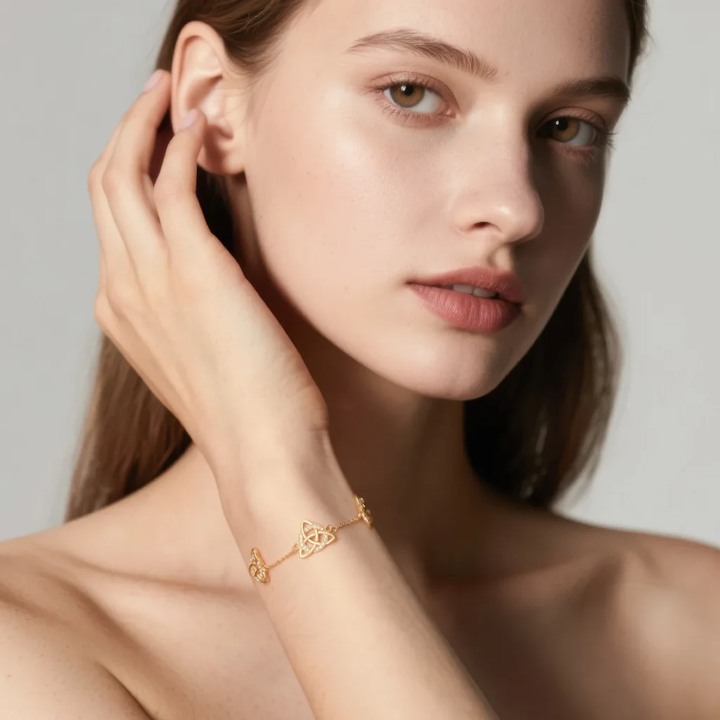 Gold Plated Celtic Knot Affordable Luxury Bracelet for Women Clear CZ Adjustable Chain Bracelet Irish Jewelry Birthday Gift