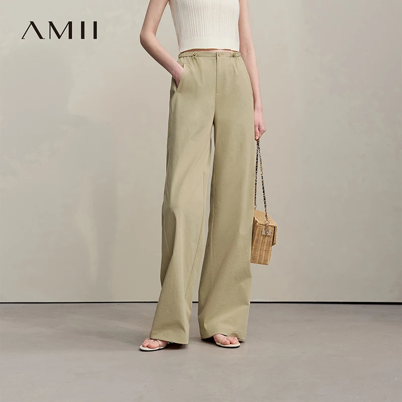 

Женские брюки Amii 2026: Новые летние текстурированные свободные брюки с широкими штанинами, на резинке, повседневные, универсальные, для женщин 12622110