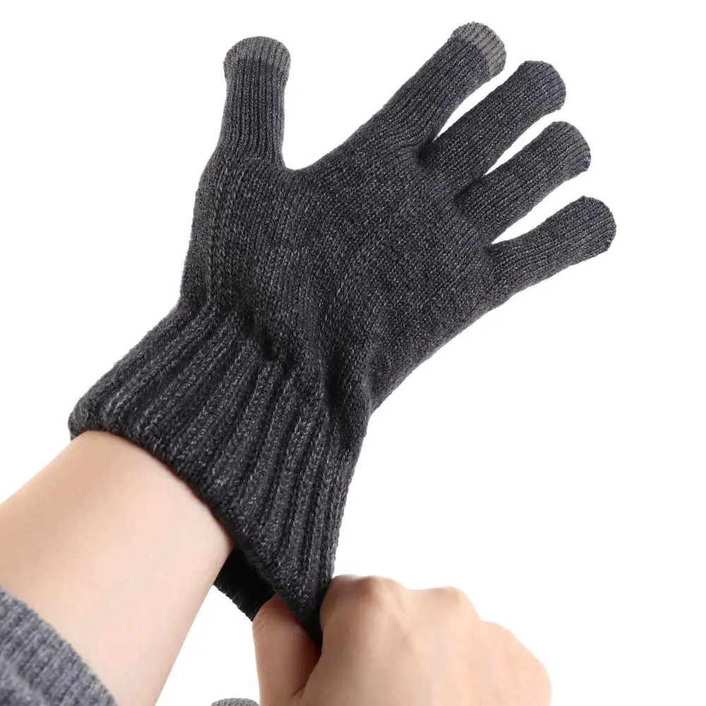 Nonslip Wool Men Knitted Gloves Touchscreen Thickened Knitted Woolen Gloves Solid Color Warm Full Finger Gloves Fishing