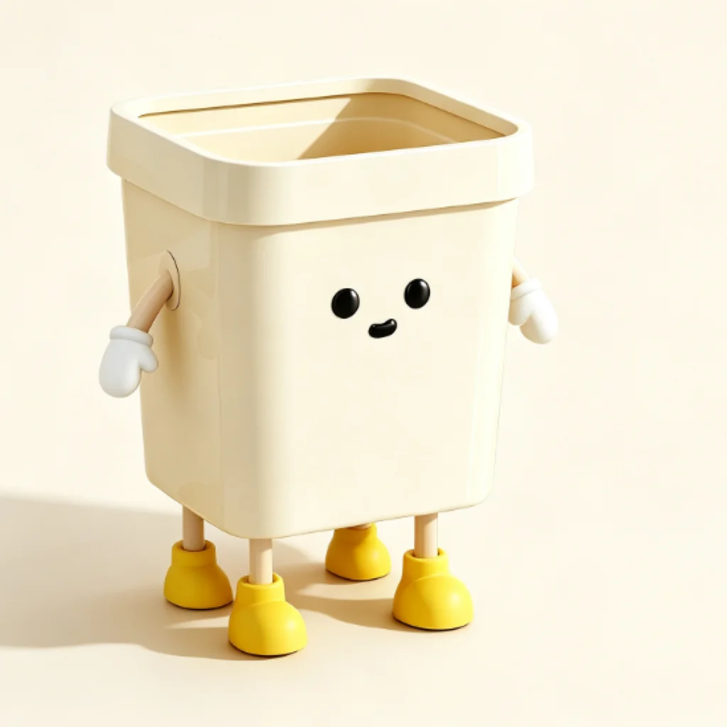 2 Pack 16L Cute Standing Character Trash Can with Press Ring, Kawaii Tall Square Waste Bin, Cartoon Garbage Bucket for Kitchen, Living Room & Bedroom
