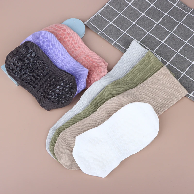 Chaussettes de sport mi-mollet en coton respirant, chaussettes de yoga rayées, chaussettes de pilates, chaussettes de danse, chaussettes d'entraînement de fitness, monochromatique, 2 pièces