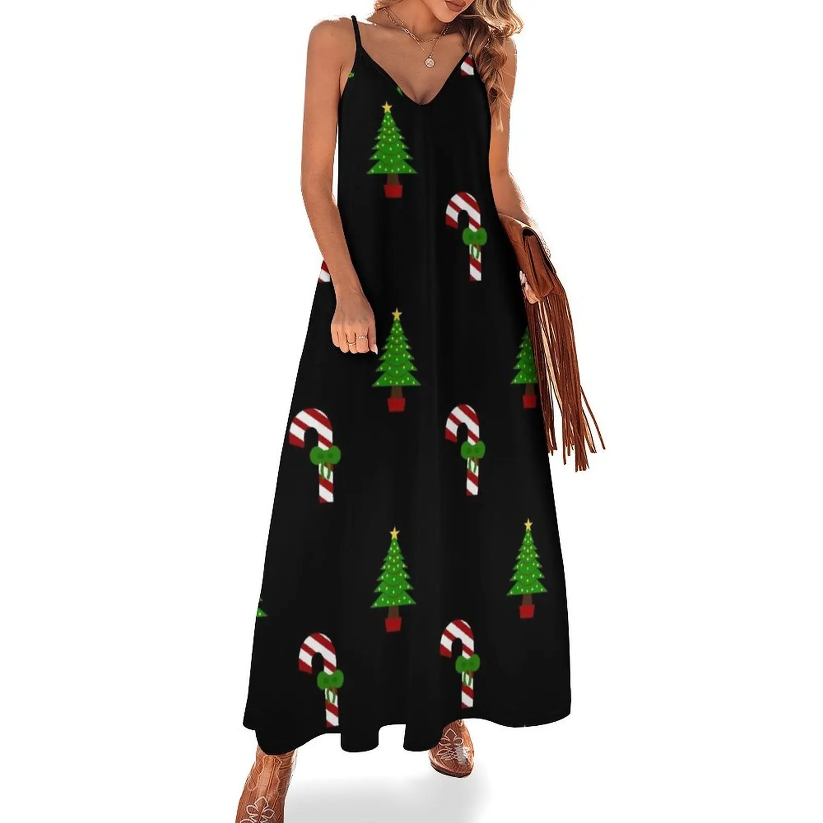 

Christmas Trees and Candy Canes Sleeveless Dress Bridesmaid dress woman evening dress woman elegant