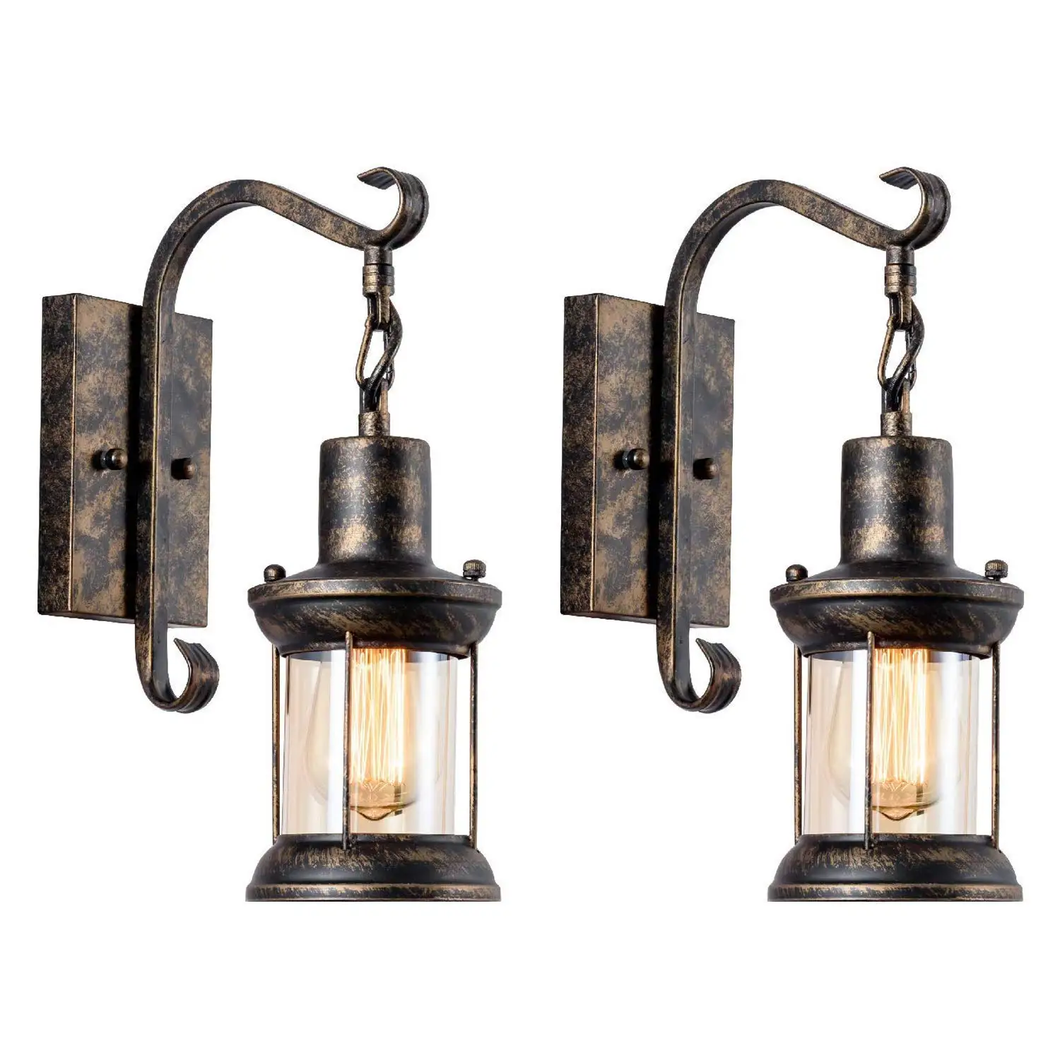 2-Pack Vintage Wall Light Industrial Lighting Retro Metal Wall lamp Indoor Home Lights Fixture with Glass Shade Cover