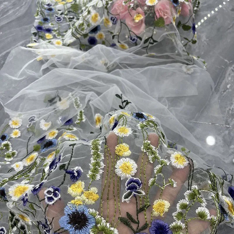 

Цветочная вышитая сетчатая ткань с узором травы, свадебное платье «сделай сам», кружевная одежда, аксессуары, костюм, поделки
