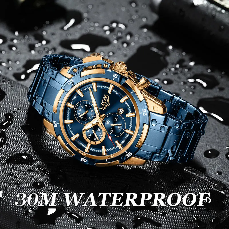 LIGE Mens WristWatches Top Brand Luxury Casual Steel Quartz Business Clock Male Sport Waterproof Date Chronograph reloj hombre